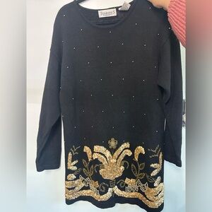 Vintage Black and Gold Sequin Holiday Sweater